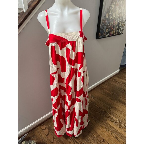Abel the Label Anthropologie Red White Maxi Dress Strappy Boho Large - Picture 1 of 3